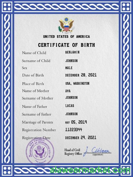 USA vital record birth certificate PSD template